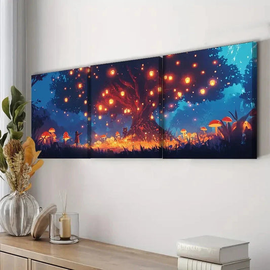 3pcs Lanterns on the Tree Colorful Sky Perfect Wall Art Set Canvas Framed 40x60cm - High Quality Print 100% Australian Made Wall Canvas Ready to Hang