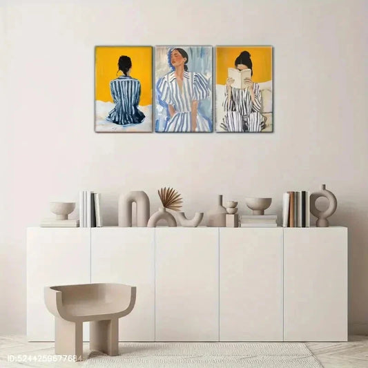 3pcs Colorful Stripes Art Print Abstract Feminine Metal Print Ready to Hang Art