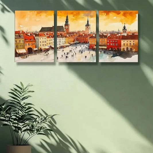 3pcs Warsaw, Poland Art Painting Metal Print Ready to Hang Art