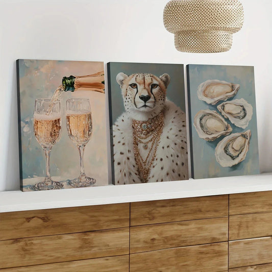 3pcs Champagner Glasses Style Art Aesthetic Wall Art Set Canvas Framed 40x60cm - High Quality Print 100% Australian Made Wall Canvas Ready to Hang