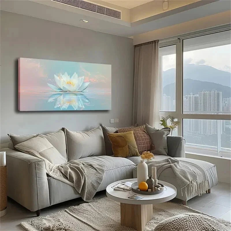 Lotus Blooming Water White Wall Art Canvas Office Home Room Framed 120x60cm