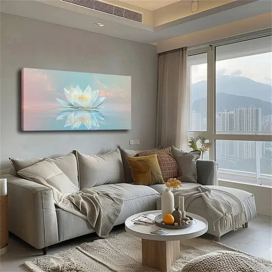 Lotus Blooming Water White Wall Art Canvas Office Home Room Framed 120x60cm