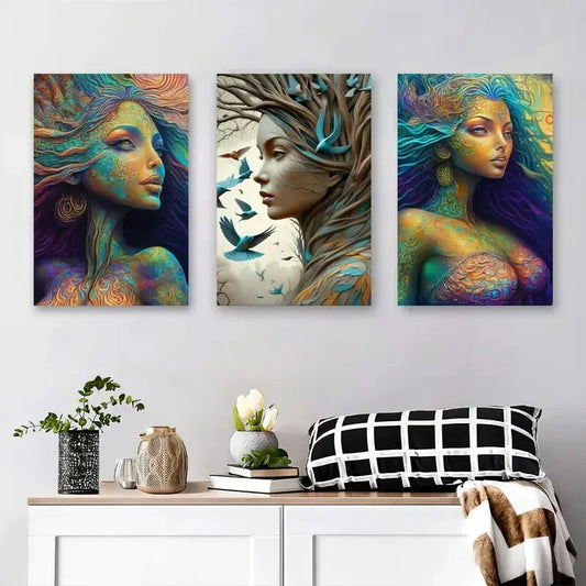 3pcs Inspired Fantasy Woman Colorful Metal Print Ready to Hang Art