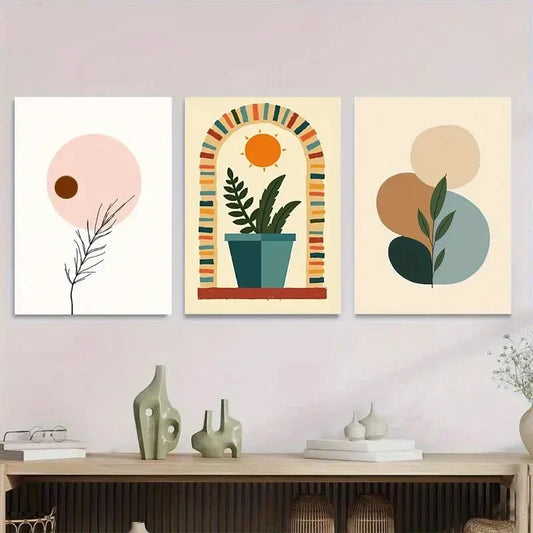 3pcs Modern Abstract Boho Style Metal Print Ready to Hang Art