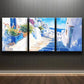 3pcs Greek Island Scenes with Vibrant Blue & White Metal Print Ready to Hang Art