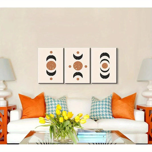 3pcs Abstract Geometric Mid Modern Metal Print Ready to Hang Art