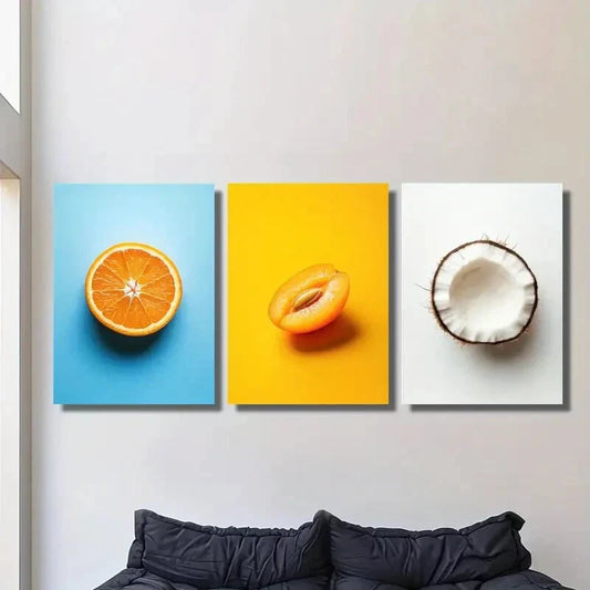 3pcs  Orange Slices, Bright Apricot, Coconut Wall Art Set Canvas Framed 40x60cm - High Quality Print 100% Australian Made Wall Canvas Ready to Hang