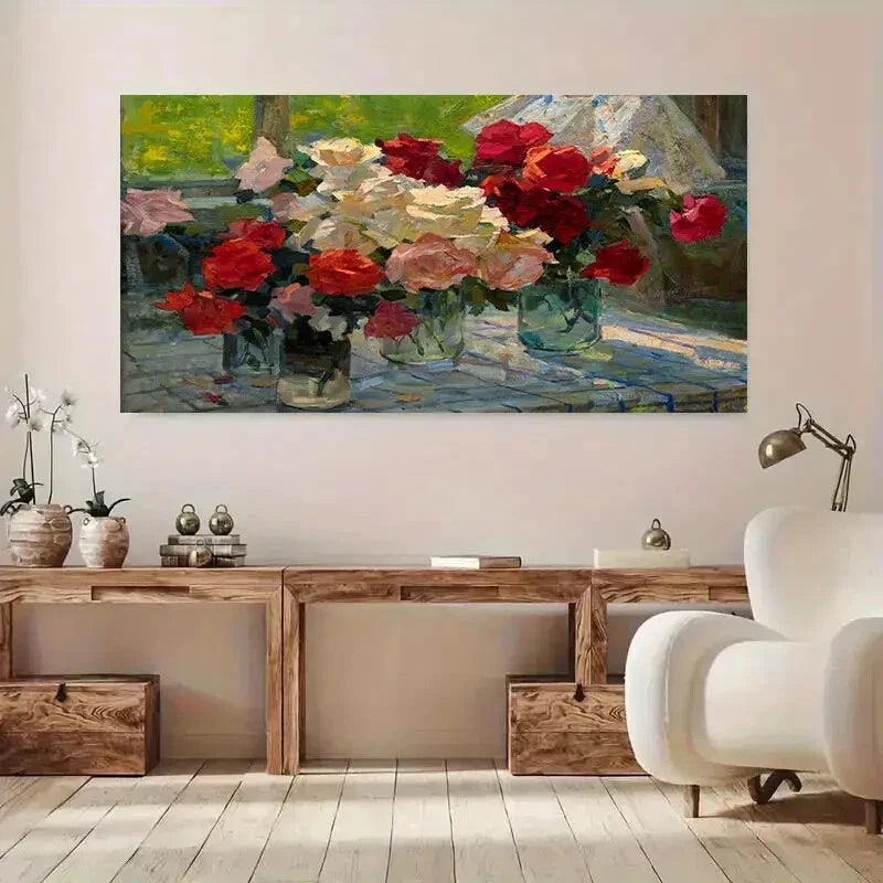 Colorful Flower Bouquet Roses Wall Art Canvas Office Home Room Framed 80x45cm