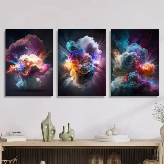 3pcs Abstract Colorful Clouds Explosion Effect Metal Print Ready to Hang Art
