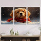 3pcs Puppy in Scarf Winter Scene Metal Print Ready to Hang Art