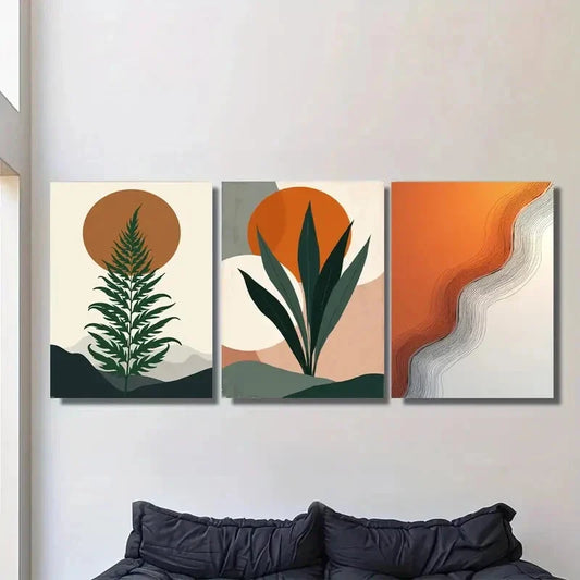 3pcs Geometric & Nature-Inspired Designs Metal Print Ready to Hang Art