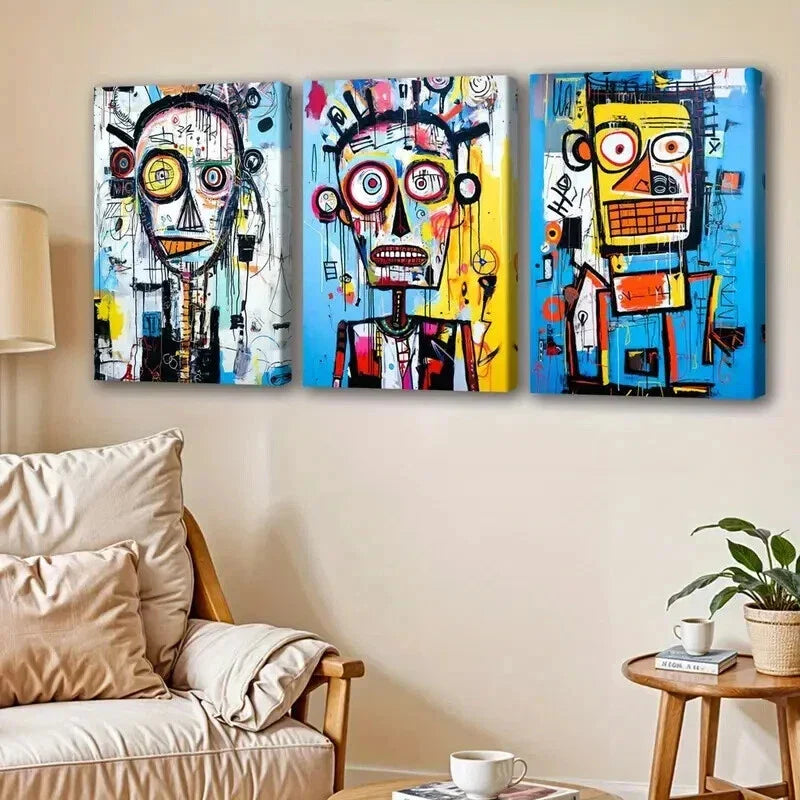 3pcs Abstract Human Face Graffiti Decor Wall Art Set Canvas Framed 40x60cm - High Quality Print 100% Australian Made Wall Canvas Ready to Hang