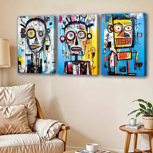 3pcs Abstract Human Face Graffiti Decor Wall Art Set Canvas Framed 40x60cm - High Quality Print 100% Australian Made Wall Canvas Ready to Hang