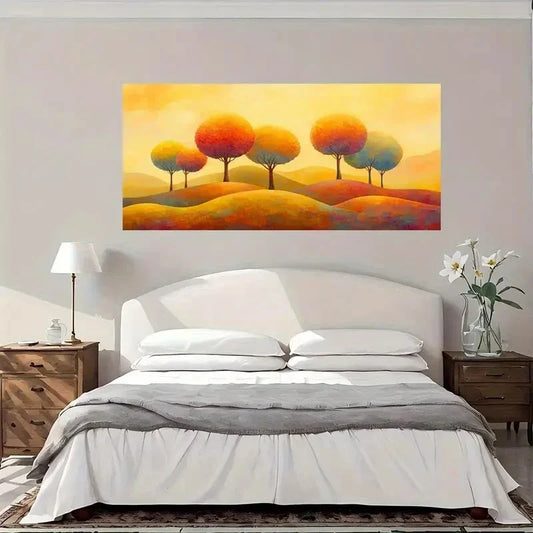 Autumn Trees On Rolling Hills Wall Art Canvas Office Home Room Framed 80x45cm
