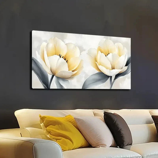Realistic Tulip Floral Design Wall Art canvas office home room framed 120x60cm