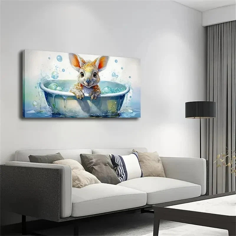 Adorable Wallaby Bubble Bath Wall Art Canvas Office Home Room Framed 80x45cm