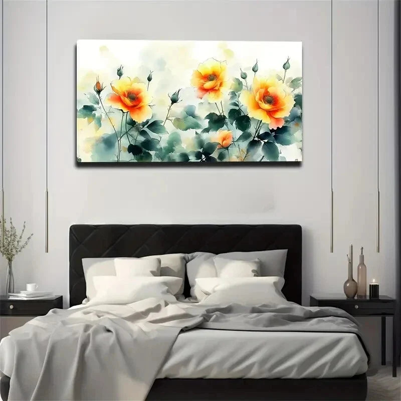 Yellow Flower Décor Vibrant Wall Art Canvas Office Home Room Framed 120x60cm