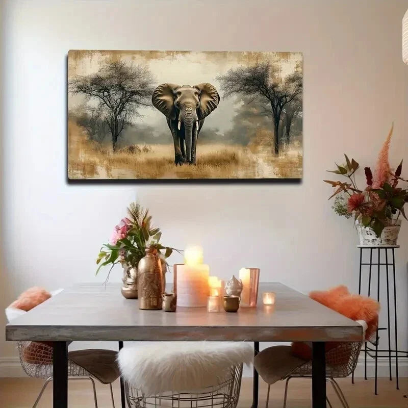 Realistic Style Elephant Dark Wall Art Canvas Office Home Room Framed 120x60cm