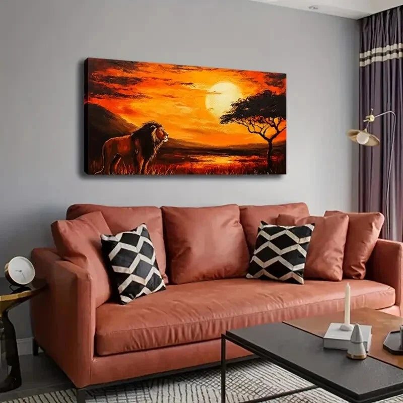 Stand on Savannah Vibrant Sun Wall Art Canvas Office Home Room Framed 120x60cm