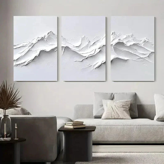 3pcs Abstract Snow Mountain Minimalist Winter Metal Print Ready to Hang Art