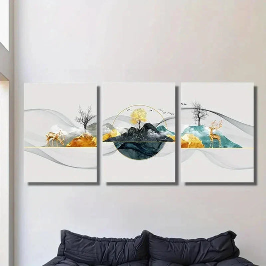 3pcs light luxury elk abstract lines, fashion Metal Print Ready to Hang Art