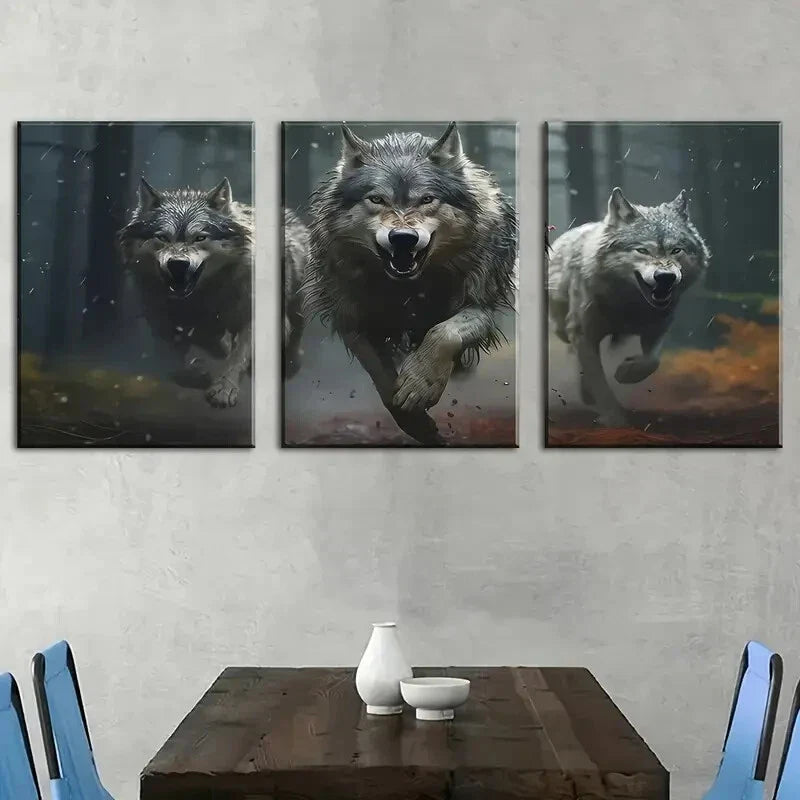 3pcs wolf pack portrait  Metal Print Ready to Hang Art