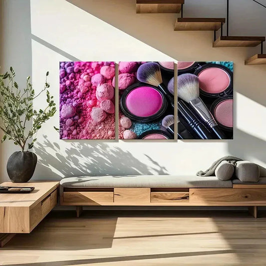 3pcs Vibrant Makeup & Cosmetics Metal Print Ready to Hang Art