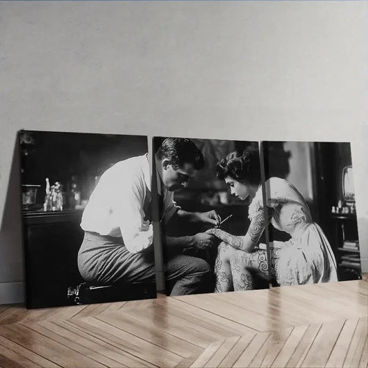 3pcs Classic Modern Tattoo Artist Wall Art Set Canvas Framed 40x60cm - High Quality Print 100% Australian Made Wall Canvas Ready to Hang