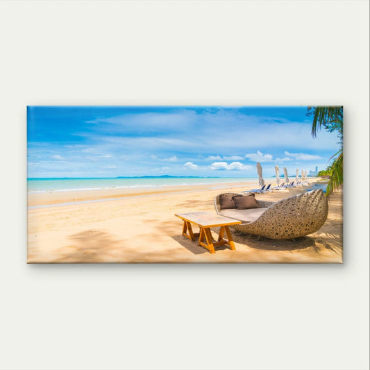 Tropical Beach and Sandy Shore Wall Art Canvas Office Home Framed 80x45cm