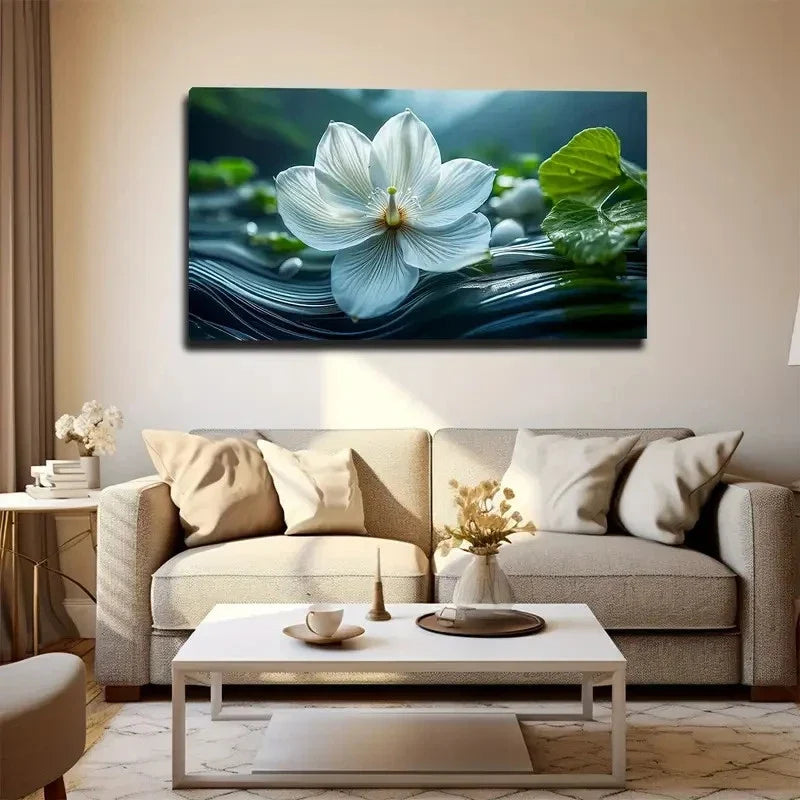 White Orchid Bohemian Wall Art Canvas Office Home Room Framed 80x45cm