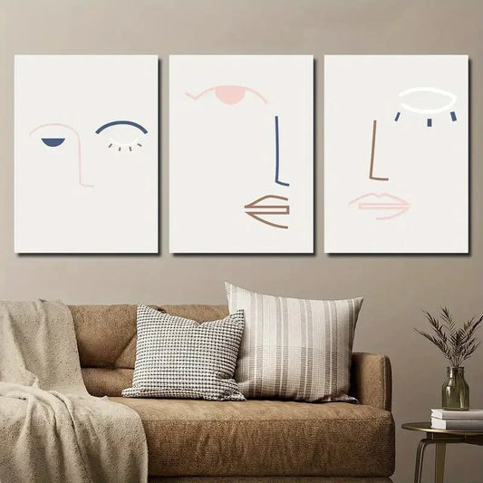 3pcs Colorful Abstract Human Face Creative Metal Print Ready to Hang Art