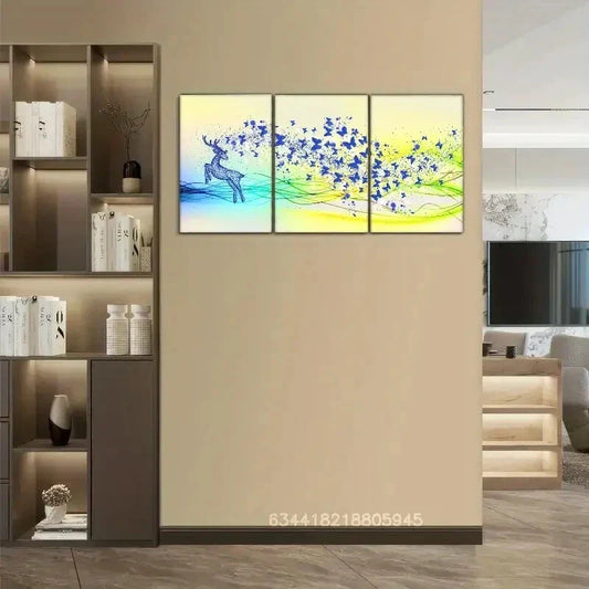 3pcs Sika Deer & Butterfly Art Print Metal Print Ready to Hang Art