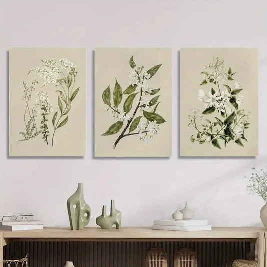 3pcs Vintage Floral Botanical Clematis Metal Print Ready to Hang Art