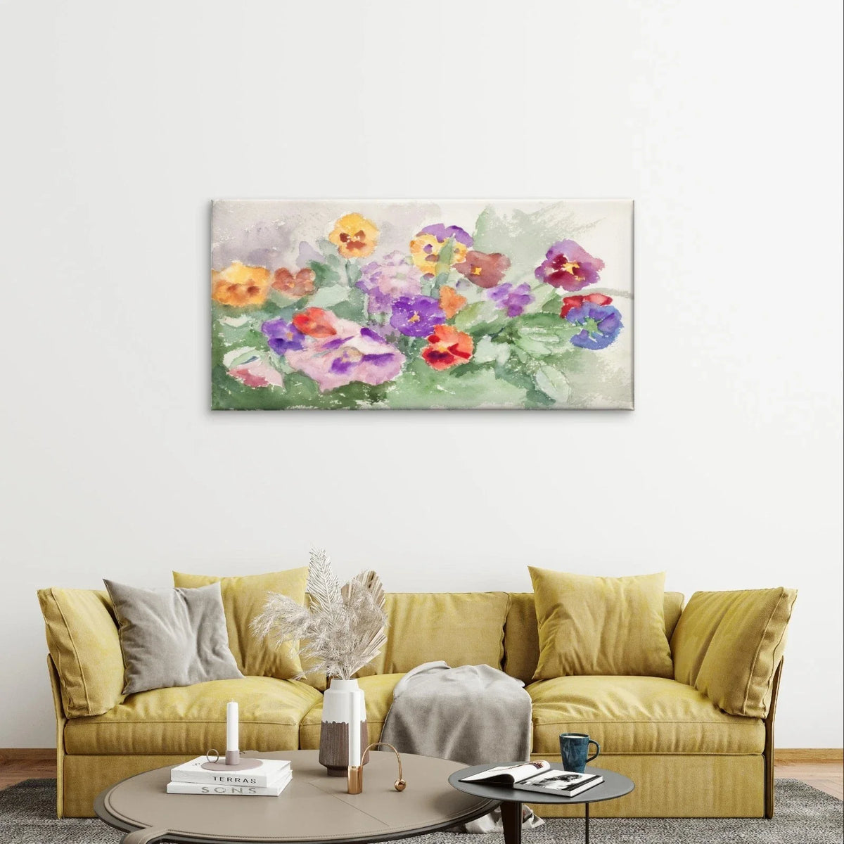 Vibrant Watercolour Soft Flowers Wall Art Canvas Office Home Framed 120x60cm
