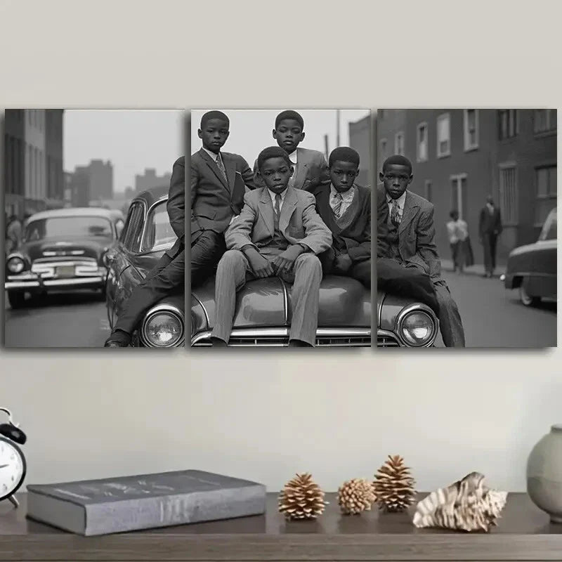 3pcs  Vintage Car & Teens Scene Metal Print Ready to Hang Art