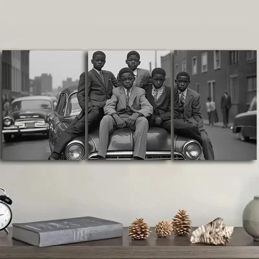 3pcs  Vintage Car & Teens Scene Metal Print Ready to Hang Art