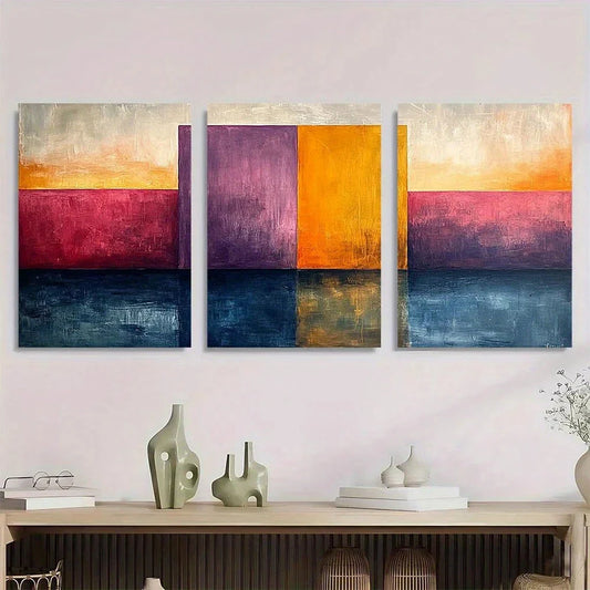 3pcs Abstract Oil Painting Color Block Pattern Metal Print Ready to Hang Art