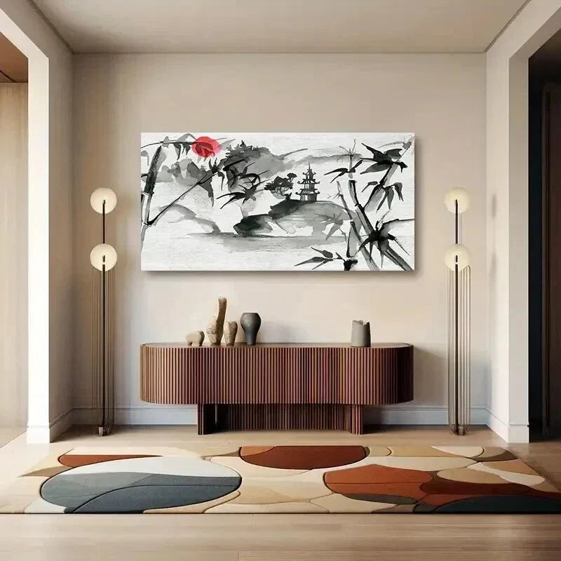 Huge Retro Ink Painting all Art wall canvas office home room framed 120x60cm