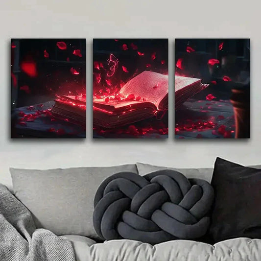 3pcs Red Grimoire Red Darkness Black Perfect Wall Art Set Canvas Framed 40x60cm - High Quality Print 100% Australian Made Wall Canvas Ready to Hang
