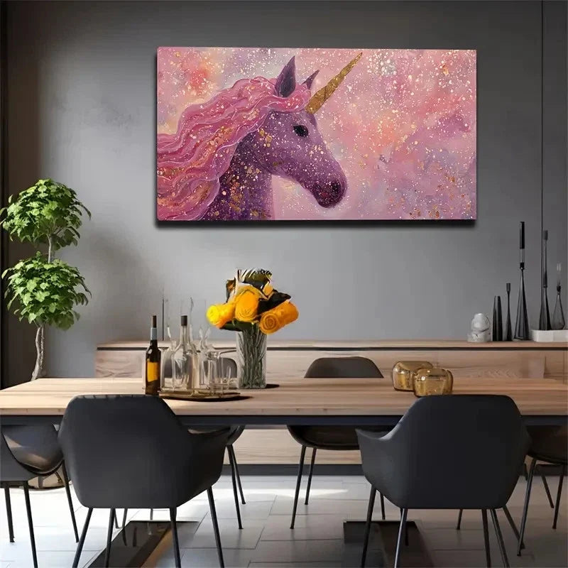 Flowing Color Unicorn Image Wall Art Canvas Office Home Room Framed 120x60cm