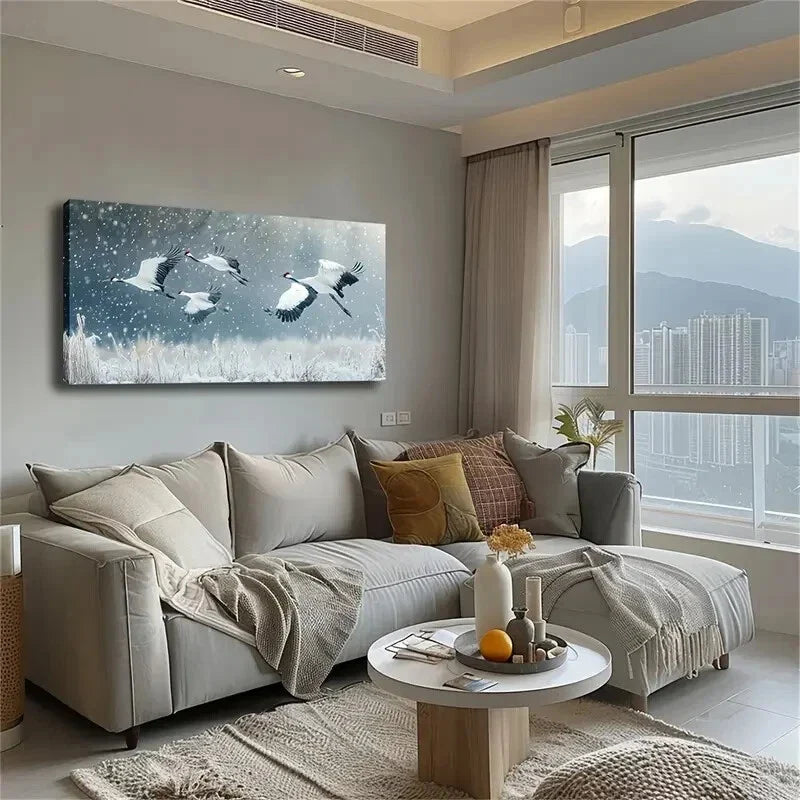 Majestic Cranes Soaringc Snowy Wall Art Canvas Office Home Room Framed 120x60cm