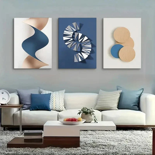 3pcs Modern Geometric Ink Art Prints Metal Print Ready to Hang Art
