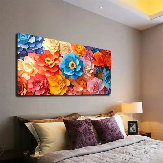 Vibrant Multicolor Flowers Wall Art canvas office home room framed 120x60cm