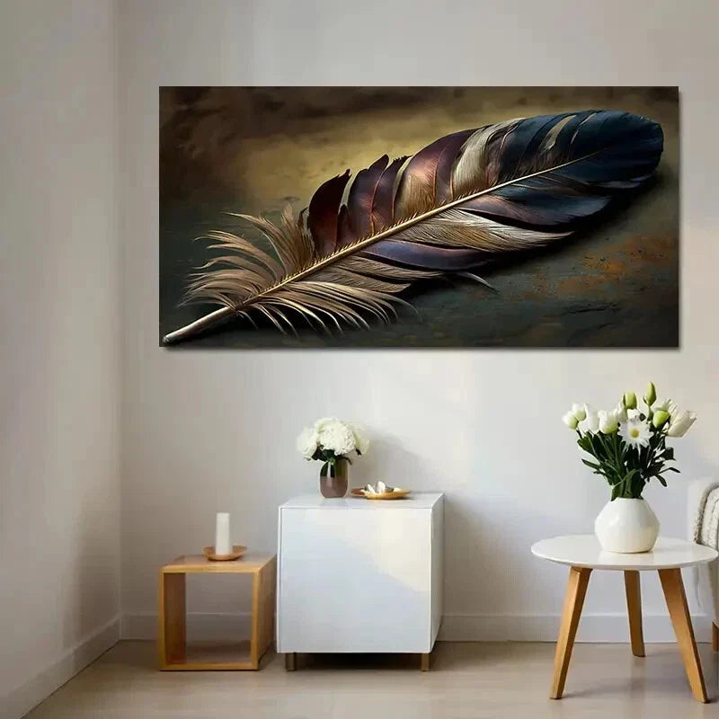 Large Feather Black Light Wall Art Canvas Office Home Room Framed 120x60cm