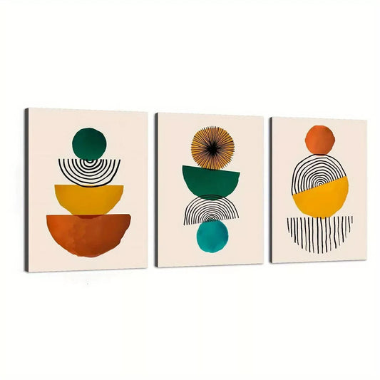 3pcs Abstract Mid-Century Modern Geometric  Wall Art Set Canvas Framed 40x60cm - High Quality Print 100% Australian Made Wall Canvas Ready to Hang