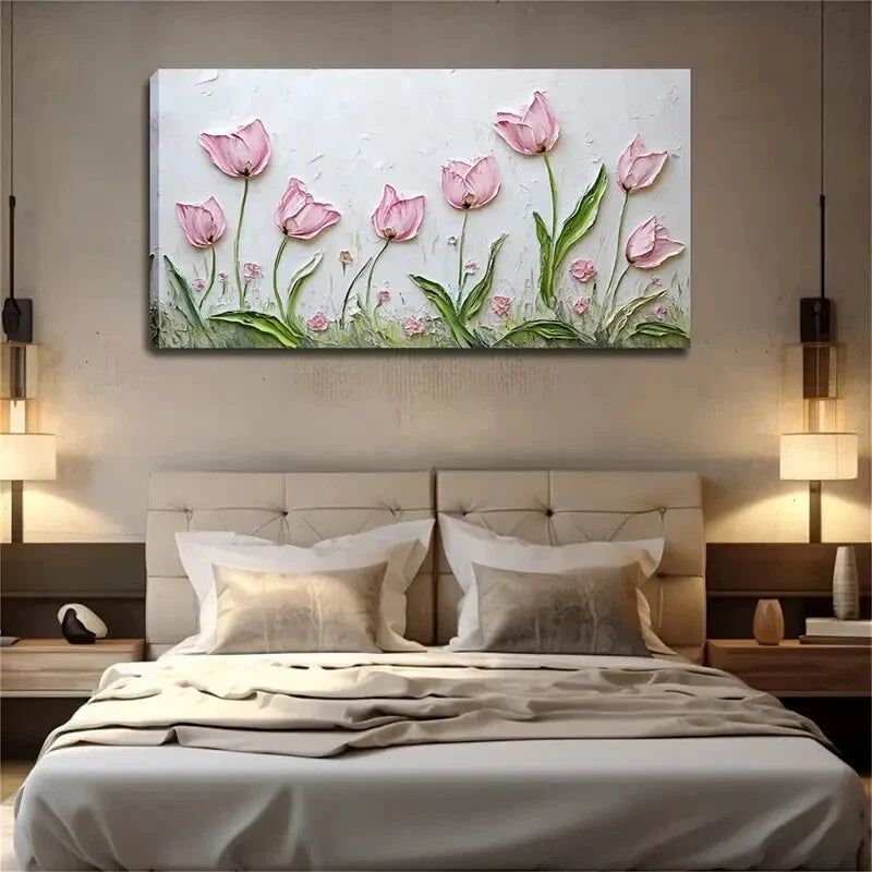 Vibrant Pink Tulips Décor Wall Wall Art Canvas Office Home Room Framed 120x60cm