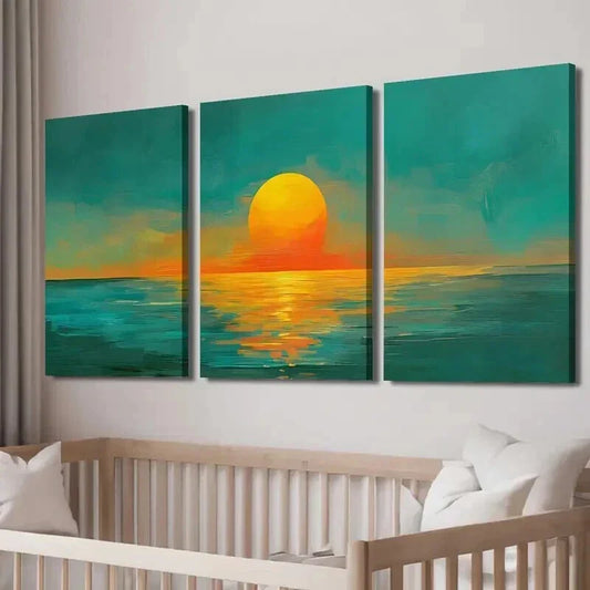 3pcs Bold Turquoise And Orange Sunset Wall Art Set Canvas Framed 40x60cm - High Quality Print 100% Australian Made Wall Canvas Ready to Hang