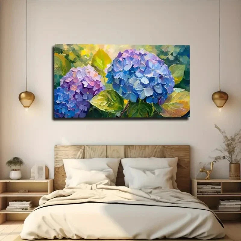 Vibrant Blue Hydrangea Wall Art Canvas Office Home Room Framed 80x45cm