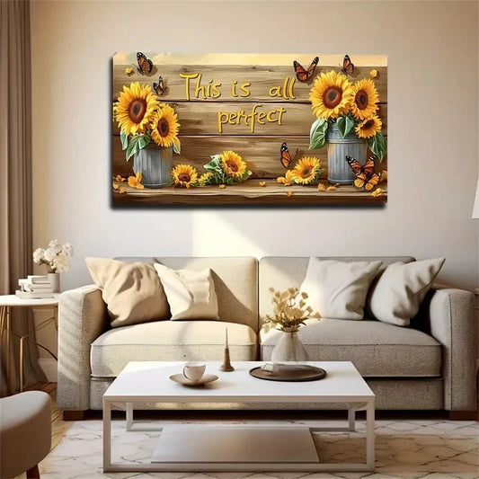 Vibrant Sunflowers Bucket Wall Art Canvas Office Home Room Framed 120x60cm
