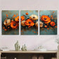 3pcs Elegant Floral Vibrant Orange White Flowers Metal Print Ready to Hang Art